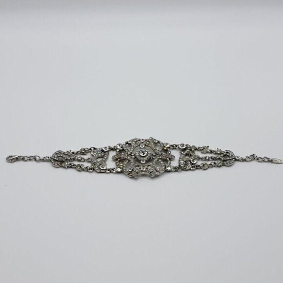 VCLM Aurora Borealis Crystal Chain Bracelet Silver-Tone Floral 8" Lobster Clasp - Picture 2 of 12